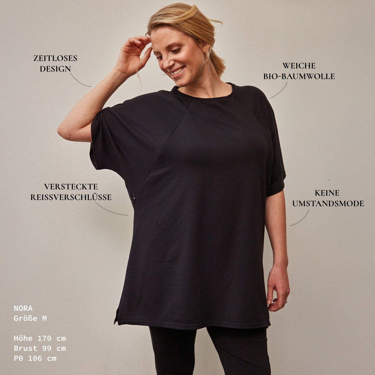 Oversized Heather Stillshirt – verdeckter Reißverschluss