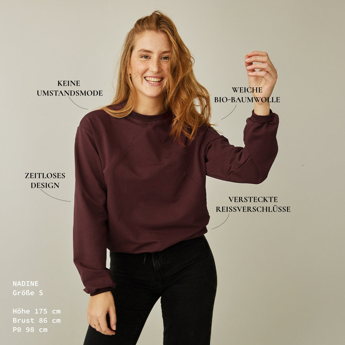 Snowdrop Stillpullover – verdeckter Reißverschluss