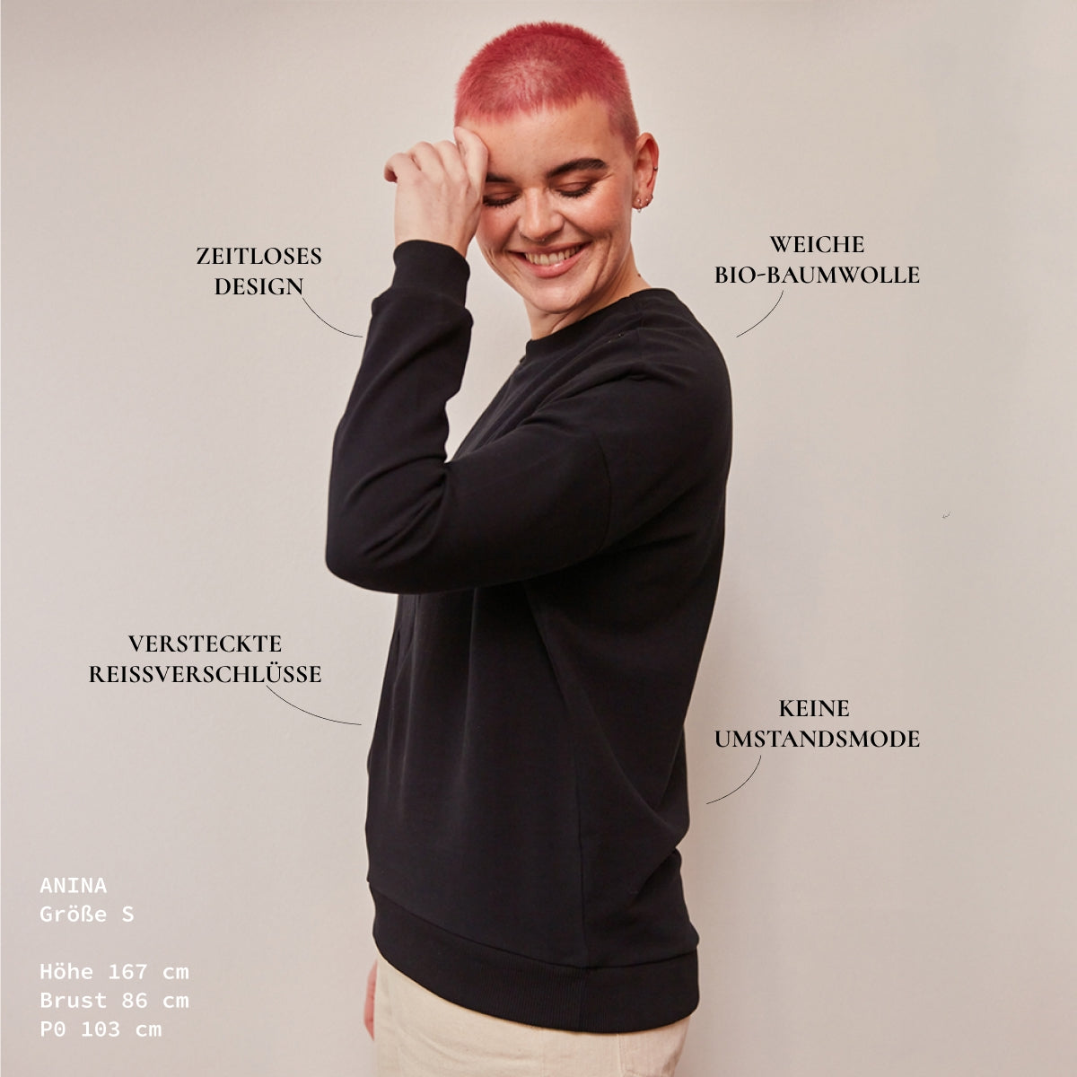 Azalea Stillpullover – verdeckter Reißverschluss