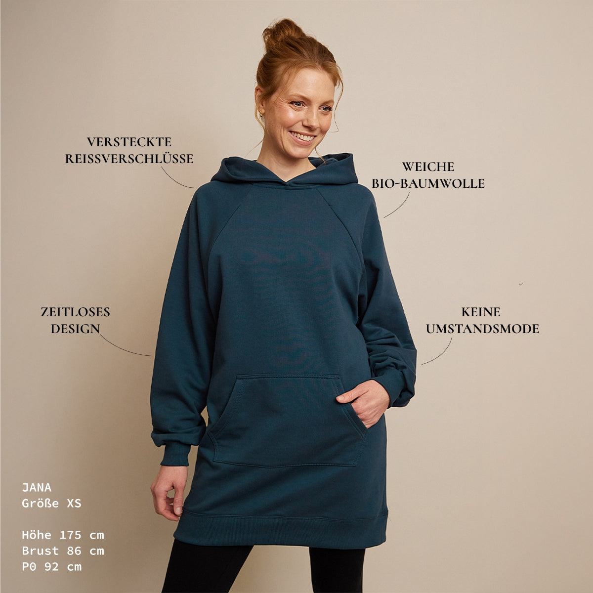 Oversized Heather Still-Hoodie – verdeckter Reißverschluss