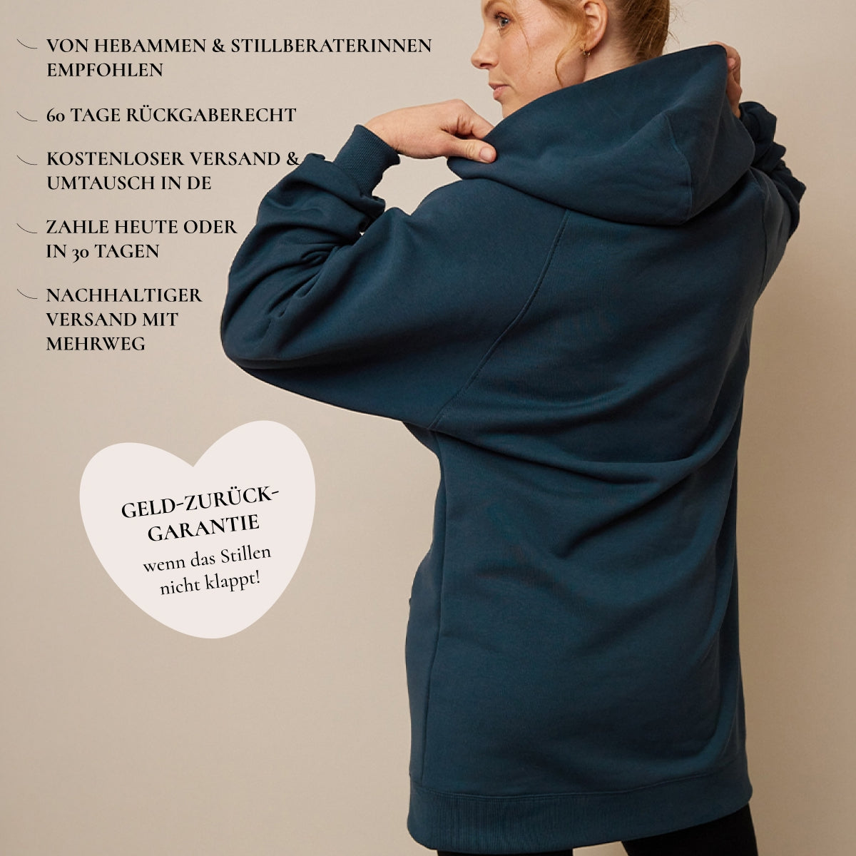 Oversized Heather Still-Hoodie – verdeckter Reißverschluss