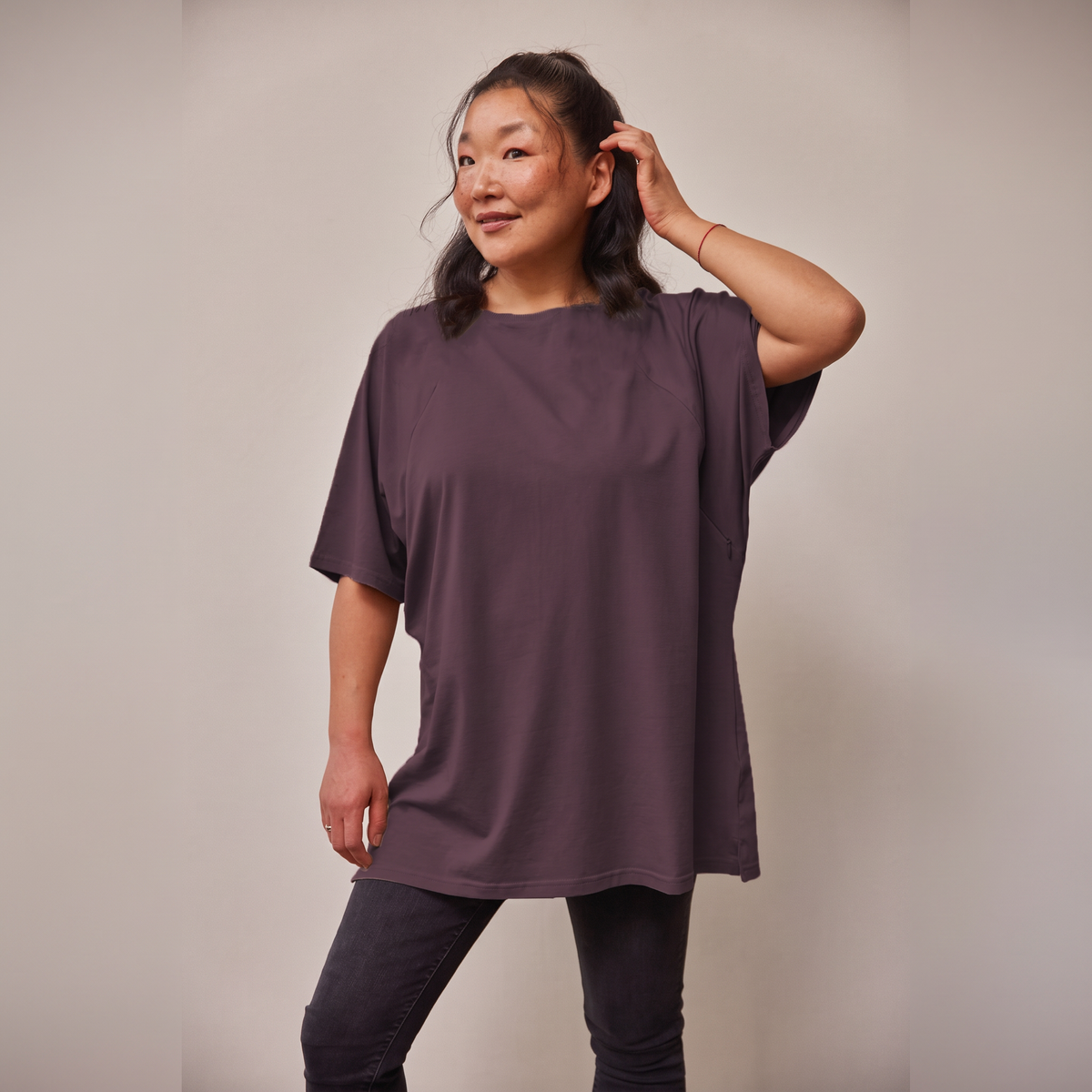 Oversized Heather Stillshirt – verdeckter Reißverschluss