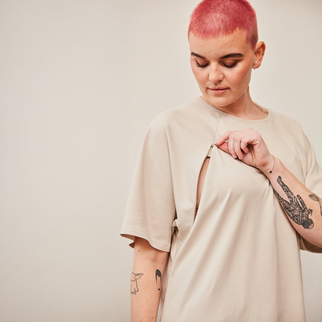 Oversized Heather Stillshirt – verdeckter Reißverschluss