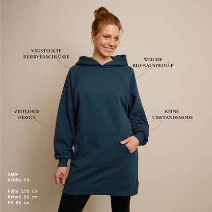 Oversized Heather Still-Hoodie – verdeckter Reißverschluss
