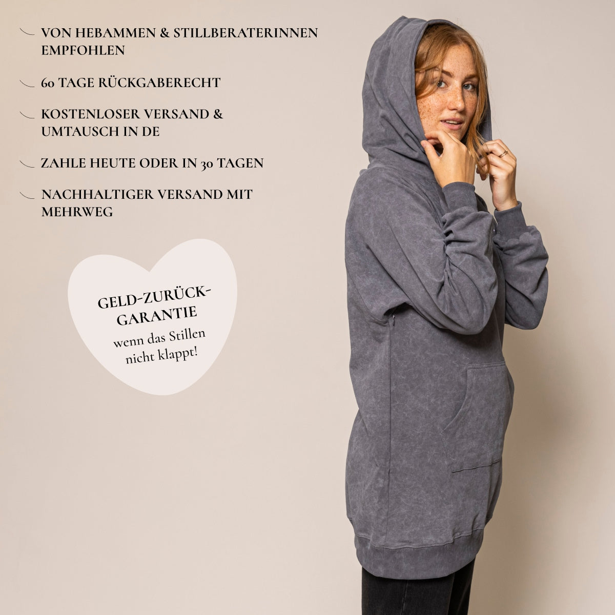 "It's Just A Phase" Heather Still-Hoodie – verdeckter Reißverschluss